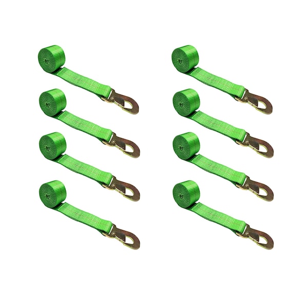 2" x 10' Wheel Lasso Lift Strap w/ Flat Snap Hook Tow Dolly Green, 8PK